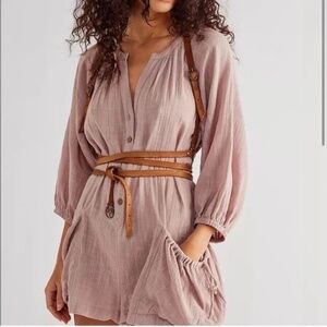 Free People Sunset Flow Romper XS – Textured Cotton Gauze Button Front
